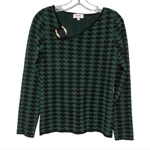 Carmen women's green and black hung tooth top size M